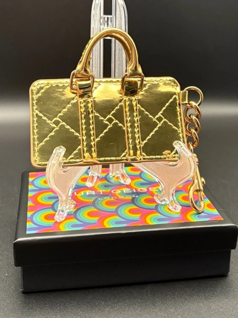 Kurt Geiger Boston BagCharm Keychain Gold Mirror Finish EagleHead